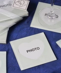 HIER_5340 2 PCS Heart Shaped Photo Frame Glass Coasters