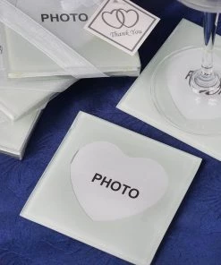 HIER_5340 2 PCS Heart Shaped Photo Frame Glass Coasters