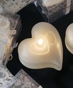 HIER_5340 White Heart Large Floating Candle Tabletop Decor