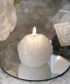 HIER_5340 2" | White Rose Ball Candle Wedding Favor | Clear Gift Wrapped Box With Thank You Tag Chargers & Centerpieces