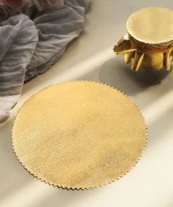 HIER_5170 6 Pack | Metallic Gold 6" Round Lame Fabric Party Favor Jar Covers DIY With Satin Tie String, Craft Supplies Tabletop Decor