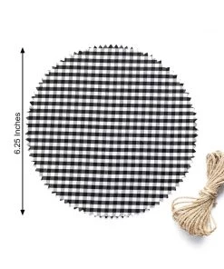 HIER_5170 6 Pack | 6" Jam Jar Covers, Fabric Jar Lids, Cloth Mason Jar Covers With Jute String - Scalloped Edge, Black/White Checkered Tabletop Decor 16 HIER_5170 6 Pack | 6