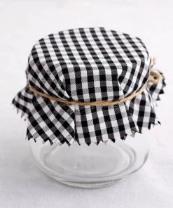 HIER_5170 6 Pack | 6" Jam Jar Covers, Fabric Jar Lids, Cloth Mason Jar Covers With Jute String - Scalloped Edge, Black/White Checkered Tabletop Decor 26 HIER_5170 6 Pack | 6