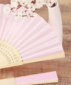 HIER_5340 5 Pack Asian Silk Folding Fans - Blush | Rose Gold Chargers & Centerpieces