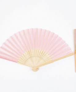 HIER_5340 5 Pack Asian Silk Folding Fans - Blush | Rose Gold Chargers & Centerpieces
