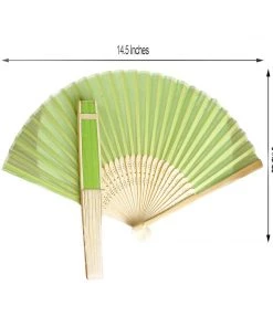HIER_5340 Apple Green Asian Silk Folding Fans - Clearance SALE 8 HIER_5340 Apple Green Asian Silk Folding Fans - Clearance SALE