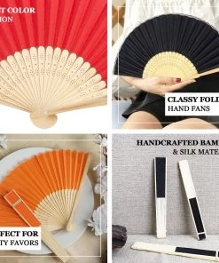 HIER_5340 5 Pack Asian Silk Folding Fans - Blush | Rose Gold Chargers & Centerpieces