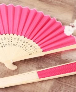 HIER_5340 Chargers & Centerpieces 5 Pack Fuchsia Asian Silk Folding Fans