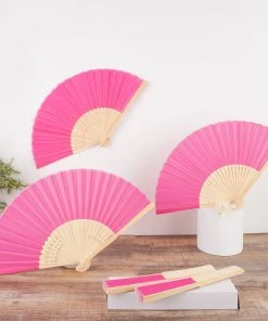 HIER_5340 Chargers & Centerpieces 5 Pack Fuchsia Asian Silk Folding Fans