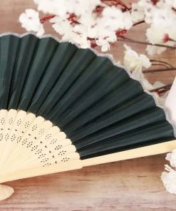HIER_5340 5 Pack Hunter Emerald Green Asian Silk Folding Fans Chargers & Centerpieces