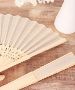 HIER_5340 5 Pack Ivory Asian Silk Folding Fans Chargers & Centerpieces