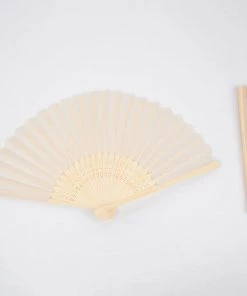 HIER_5340 5 Pack Ivory Asian Silk Folding Fans Chargers & Centerpieces