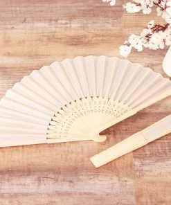 HIER_5340 5 Pack Ivory Asian Silk Folding Fans Chargers & Centerpieces