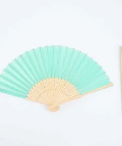 HIER_5340 5 Pack Mint Asian Silk Folding Fans Chargers & Centerpieces