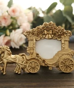 HIER_5300 7" Gold Horse Carriage Resin Picture Frame Wedding Party Favor, European Style Place Card Holder