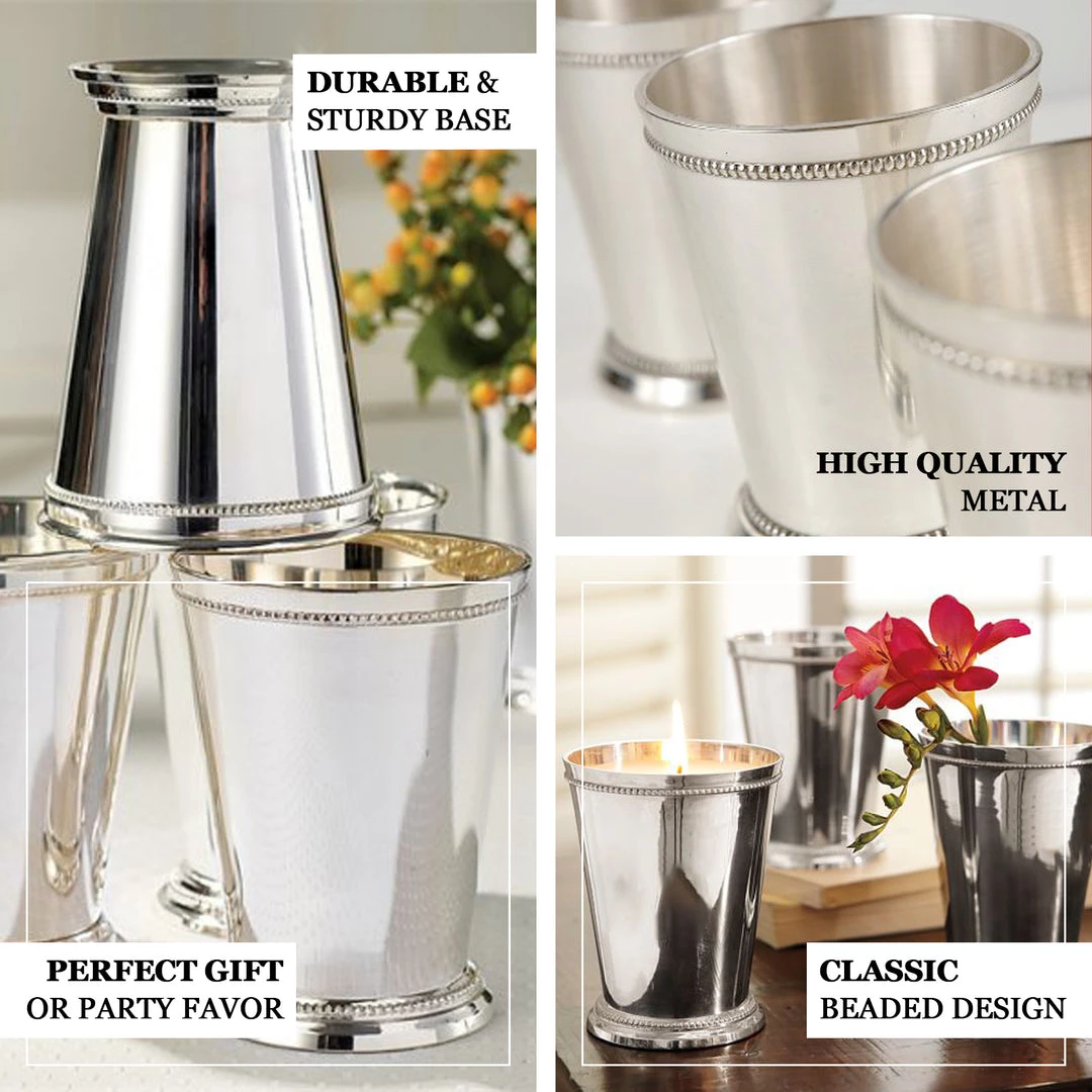 HIER_4820 4.5" Mint Julep Cup Vases - Silver Chargers & Centerpieces 4 HIER_4820 4.5" Mint Julep Cup Vases - Silver Chargers & Centerpieces