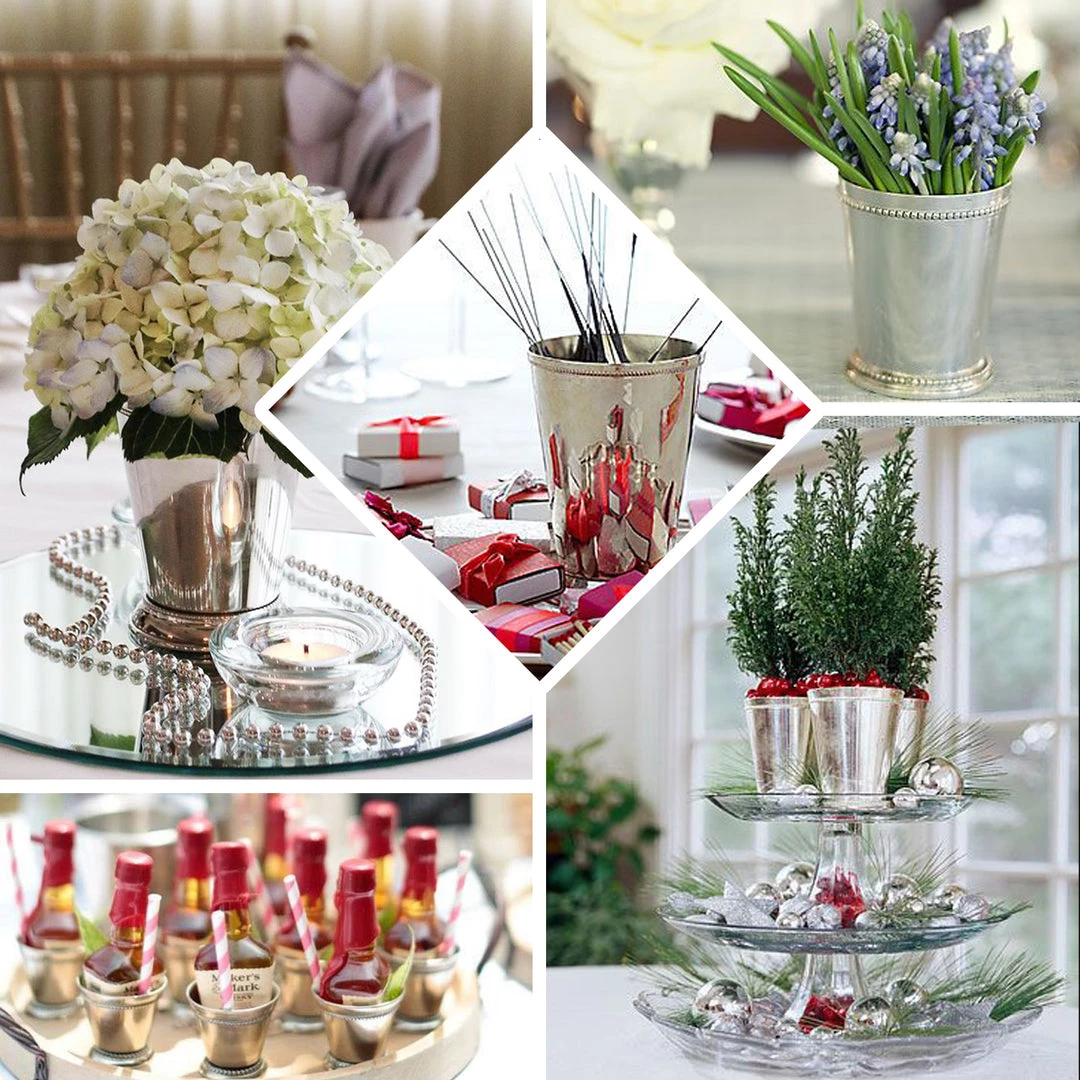 HIER_4820 4.5" Mint Julep Cup Vases - Silver Chargers & Centerpieces 5 HIER_4820 4.5" Mint Julep Cup Vases - Silver Chargers & Centerpieces