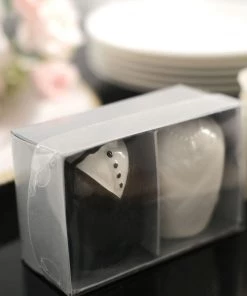 HIER_5340 2.5" Bride/Groom Ceramic Salt And Pepper Shaker Set, Wedding Favors In Pre-Packed Gift Box Tabletop Decor