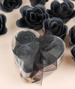 HIER_5340 Tabletop Decor 4 Pack | 24 Pcs Black Scented Rose Soap Party Favors Pre-Packed With Gift Boxes And Ribbon