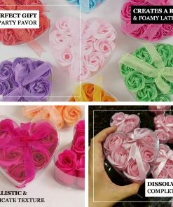 HIER_5350 6 Pcs Purple Scented Rose Soap Party Favors With Gift Box And Ribbon