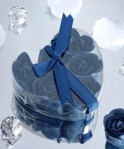HIER_5350 6 Pcs Navy Scented Rose Soap Party Favors With Gift Box And Ribbon