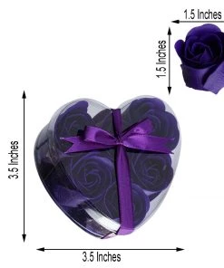HIER_5350 6 Pcs Purple Scented Rose Soap Party Favors With Gift Box And Ribbon