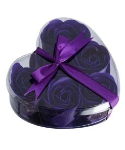 HIER_5350 6 Pcs Purple Scented Rose Soap Party Favors With Gift Box And Ribbon