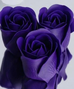 HIER_5350 6 Pcs Purple Scented Rose Soap Party Favors With Gift Box And Ribbon