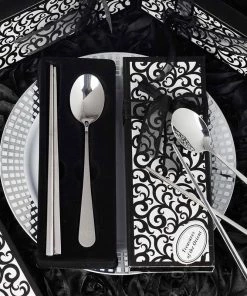 HIER_5340 Stainless Steel Spoon & Chopsticks Set With Gift Box ,Ribbon & Tag Tabletop Decor