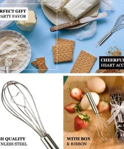 HIER_5340 Tabletop Decor Love Heart Stainless Steel Whisks Party Favor With Clear Gift Box, Ribbon & Thank You Tag