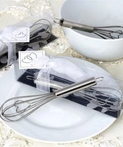 HIER_5340 Tabletop Decor Love Heart Stainless Steel Whisks Party Favor With Clear Gift Box, Ribbon & Thank You Tag