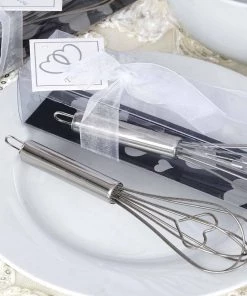 HIER_5340 Tabletop Decor Love Heart Stainless Steel Whisks Party Favor With Clear Gift Box, Ribbon & Thank You Tag
