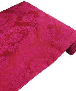 HIER_5210 Damask Fabric By The Yard | 54" X 10 Yards | Fuchsia | 1 Bolt | Velvet Damask Fabric