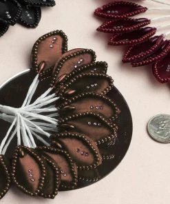 HIER_5120 Chargers & Centerpieces 144 Chocolate Poly Wired Craft Leafs With Faux Pearls & Rhinestones