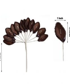 HIER_5120 Chargers & Centerpieces 144 Chocolate Poly Wired Craft Leafs With Faux Pearls & Rhinestones