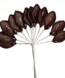 HIER_5120 Chargers & Centerpieces 144 Chocolate Poly Wired Craft Leafs With Faux Pearls & Rhinestones