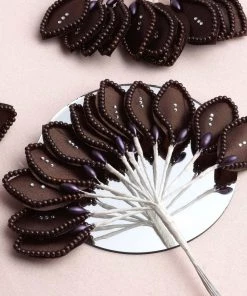 HIER_5120 Chargers & Centerpieces 144 Chocolate Poly Wired Craft Leafs With Faux Pearls & Rhinestones