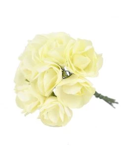 HIER_5120 Mini Craft Florals 144 Ivory Paper Mini Craft Flower Roses, DIY Flower Bushes With Wire Stems