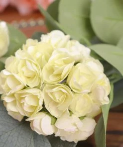 HIER_5120 Mini Craft Florals 144 Ivory Paper Mini Craft Flower Roses, DIY Flower Bushes With Wire Stems