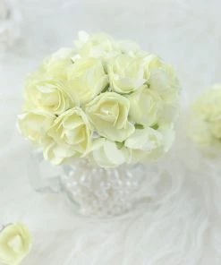 HIER_5120 Mini Craft Florals 144 Ivory Paper Mini Craft Flower Roses, DIY Flower Bushes With Wire Stems