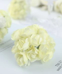 HIER_5120 Mini Craft Florals 144 Ivory Paper Mini Craft Flower Roses, DIY Flower Bushes With Wire Stems