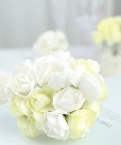 HIER_5120 Mini Craft Florals 144 Ivory Paper Mini Craft Flower Roses, DIY Flower Bushes With Wire Stems