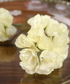 HIER_5120 Mini Craft Florals 144 Ivory Paper Mini Craft Flower Roses, DIY Flower Bushes With Wire Stems