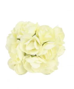 HIER_5120 Mini Craft Florals 144 Ivory Paper Mini Craft Flower Roses, DIY Flower Bushes With Wire Stems