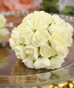 HIER_5120 Mini Craft Florals 144 Ivory Paper Mini Craft Flower Roses, DIY Flower Bushes With Wire Stems