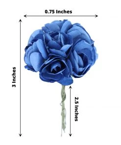 HIER_5120 144 Navy Blue Paper Mini Craft Flower Roses, DIY Flower Bushes With Wire Stems