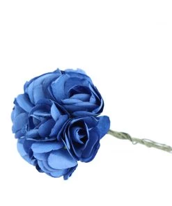 HIER_5120 144 Navy Blue Paper Mini Craft Flower Roses, DIY Flower Bushes With Wire Stems