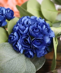 HIER_5120 144 Navy Blue Paper Mini Craft Flower Roses, DIY Flower Bushes With Wire Stems
