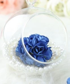 HIER_5120 144 Navy Blue Paper Mini Craft Flower Roses, DIY Flower Bushes With Wire Stems