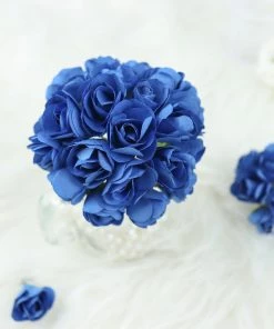HIER_5120 144 Navy Blue Paper Mini Craft Flower Roses, DIY Flower Bushes With Wire Stems